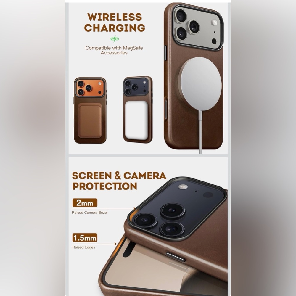 Brown Leather iPhone Case for iPhone 17 Pro 6.3 inch - Picture 2 of 3